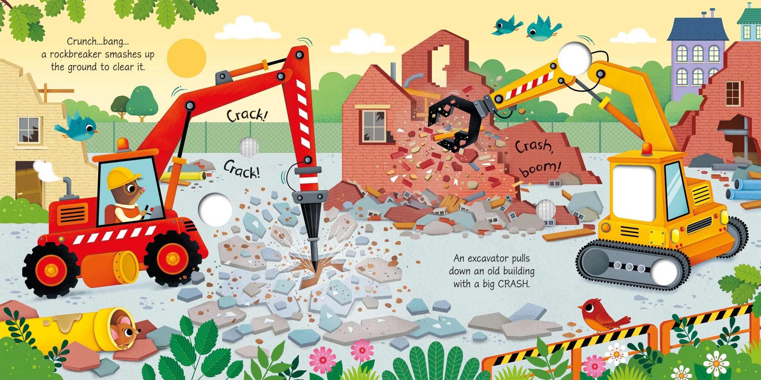 Usborne – Building Site Sounds – Carte pentru copii 12+ luni – carte pentru copii Usborne, pagini interior ilustrate