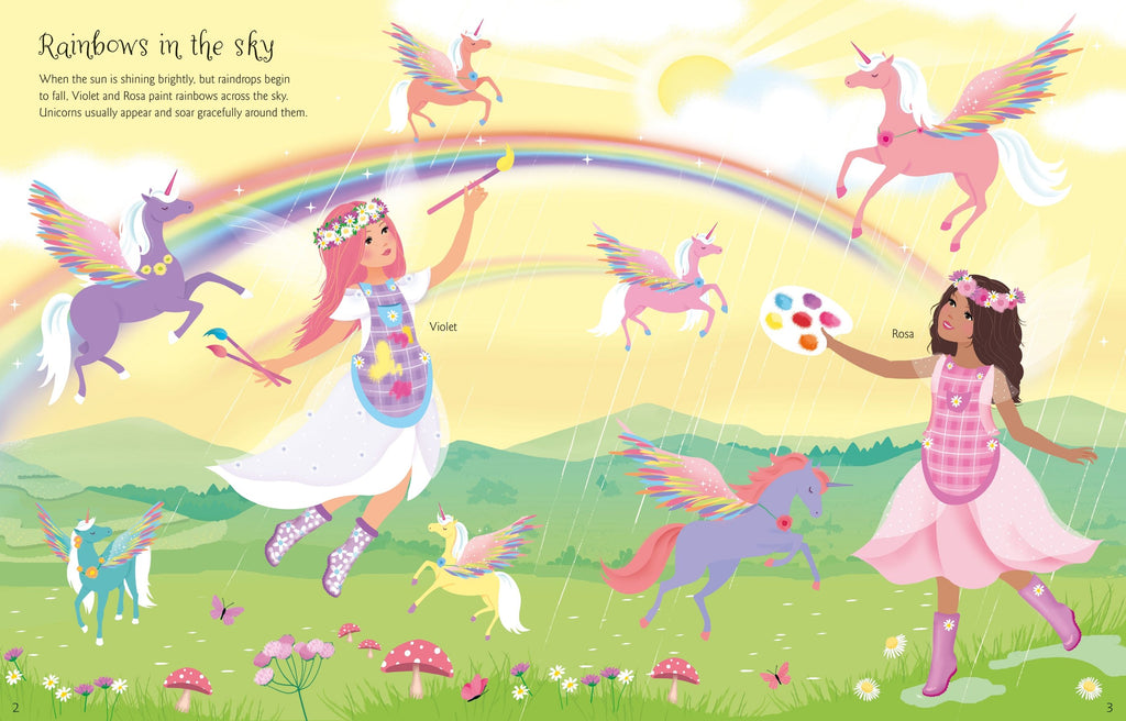 Usborne – Sticker Dolly Dressing Unicorns – Carte cu stickere pentru copii 5+ ani – carte pentru copii Usborne, detalii conținut cu abțibilduri