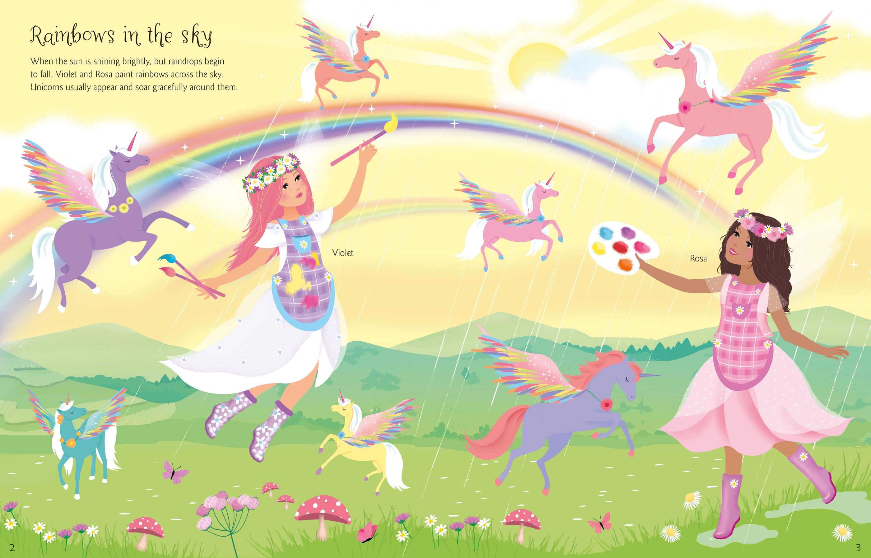 Usborne – Sticker Dolly Dressing Unicorns – Carte cu stickere pentru copii 5+ ani – carte pentru copii Usborne, detalii conținut cu abțibilduri