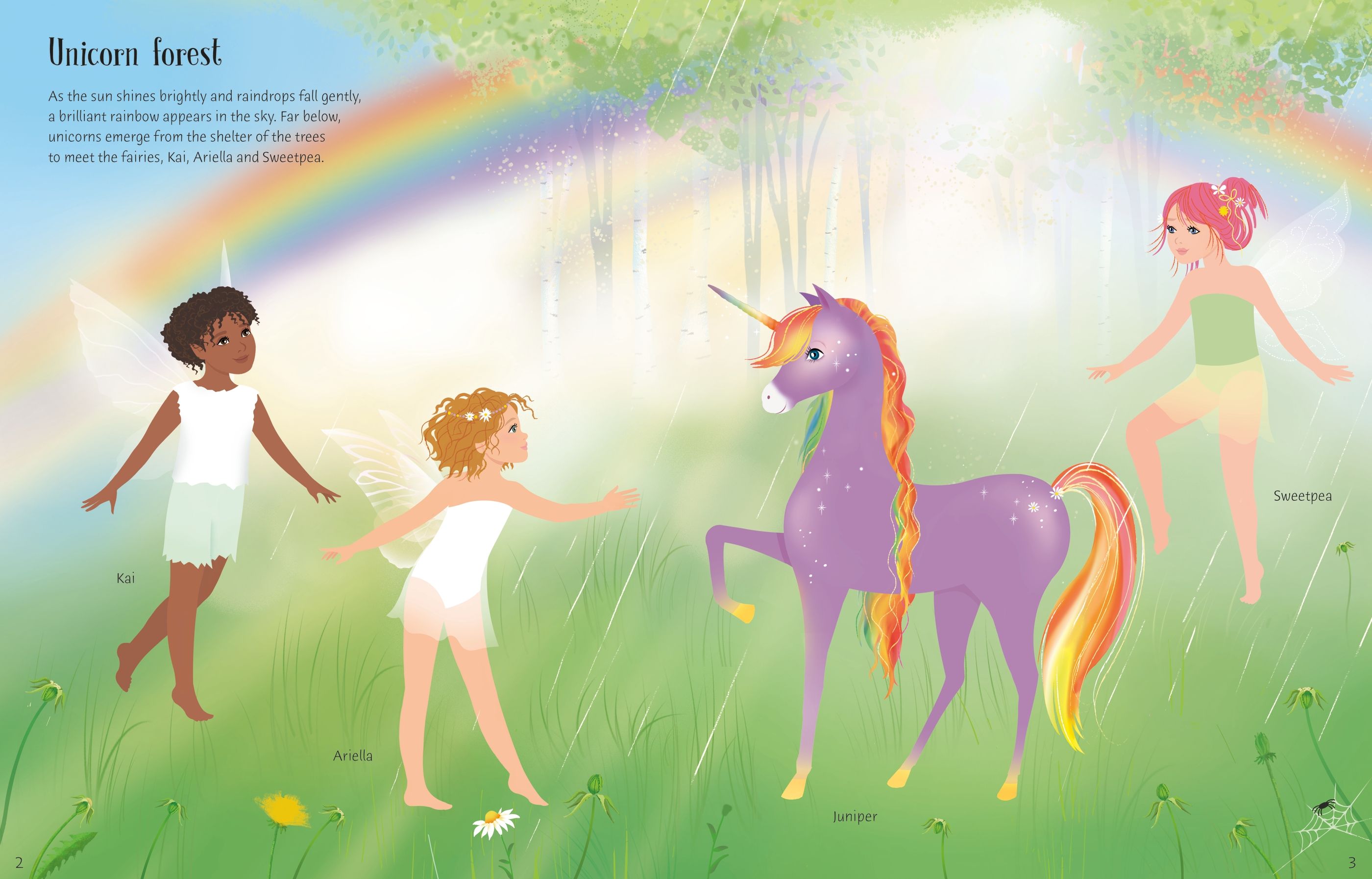 Usborne – Sticker Dolly Dressing Rainbow Unicorns – Carte cu stickere pentru copii 5+ ani – carte pentru copii Usborne, pagini interior ilustrate