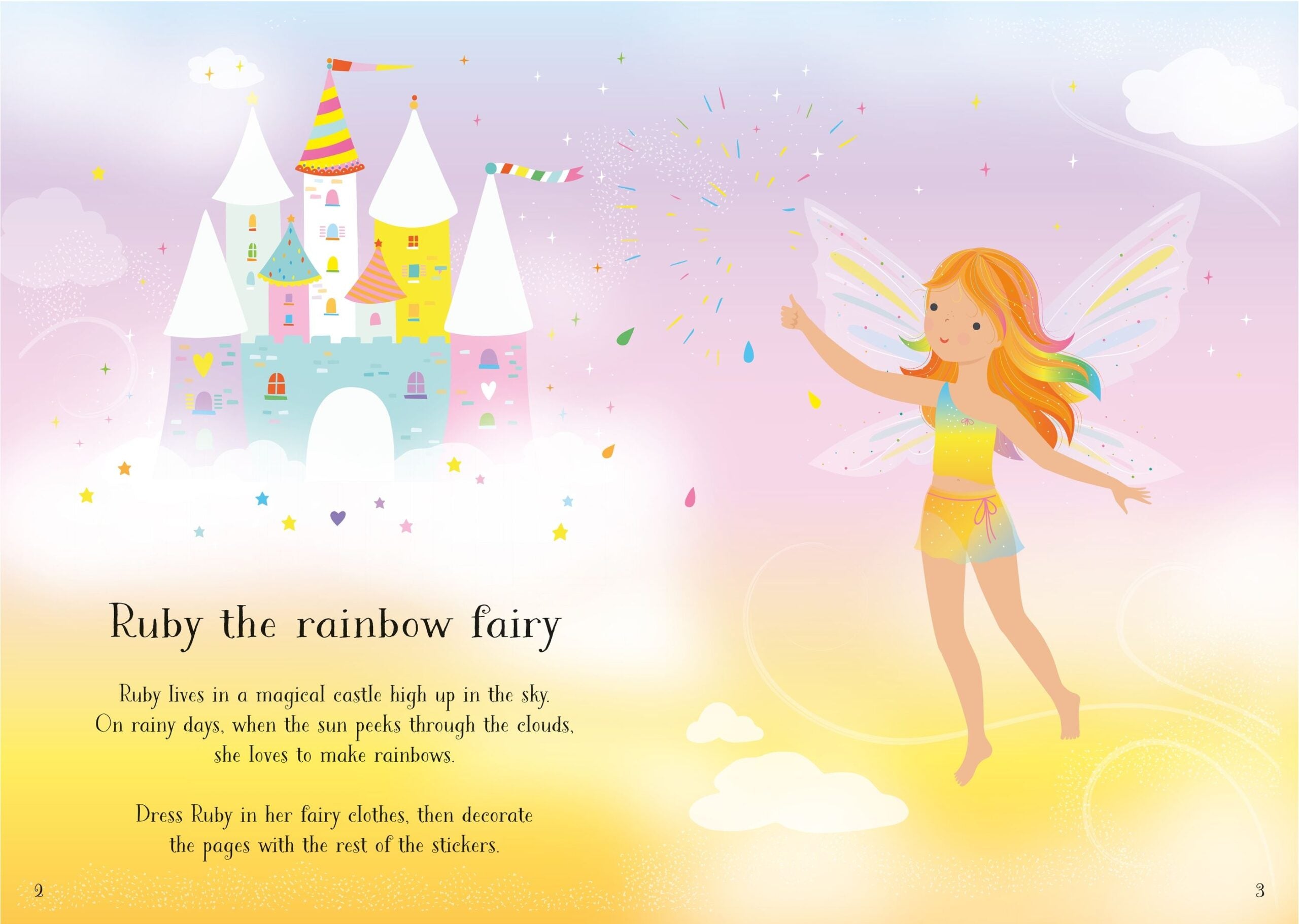 Usborne – Little Sticker Dolly Dressing Rainbow Fairy – Carte cu stickere pentru copii 4+ ani – carte pentru copii Usborne, preview pagini