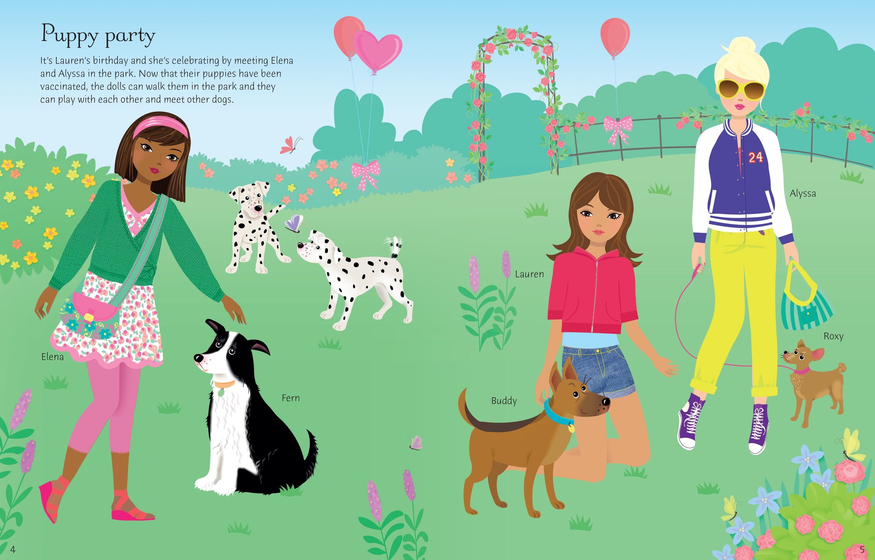 Usborne – Sticker Dolly Dressing Dogs and Puppies – Carte cu stickere pentru copii 5+ ani – carte pentru copii Usborne, detalii conținut cu abțibilduri