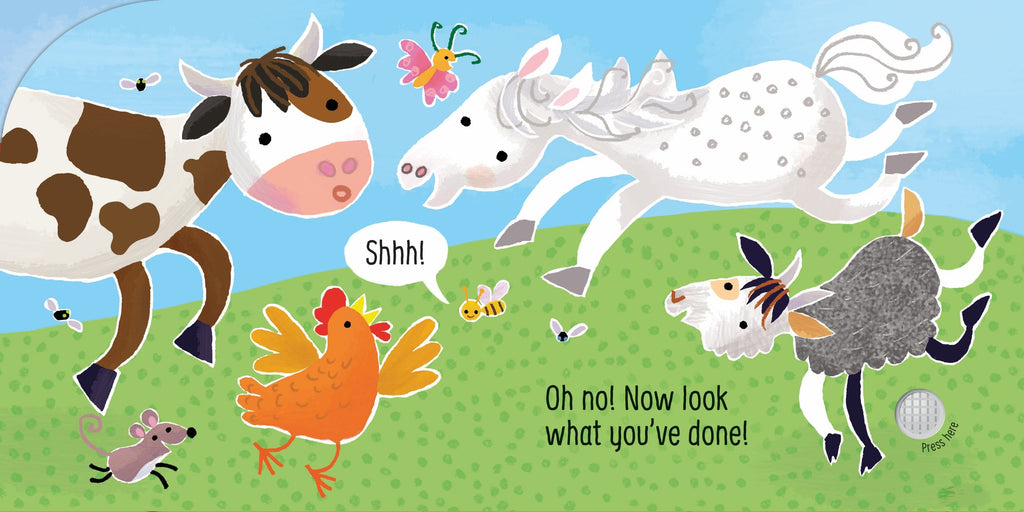 Usborne – Don't Tickle the Cow! – Carte cu sunete pentru copii 6+ luni – carte pentru copii Usborne, preview pagini