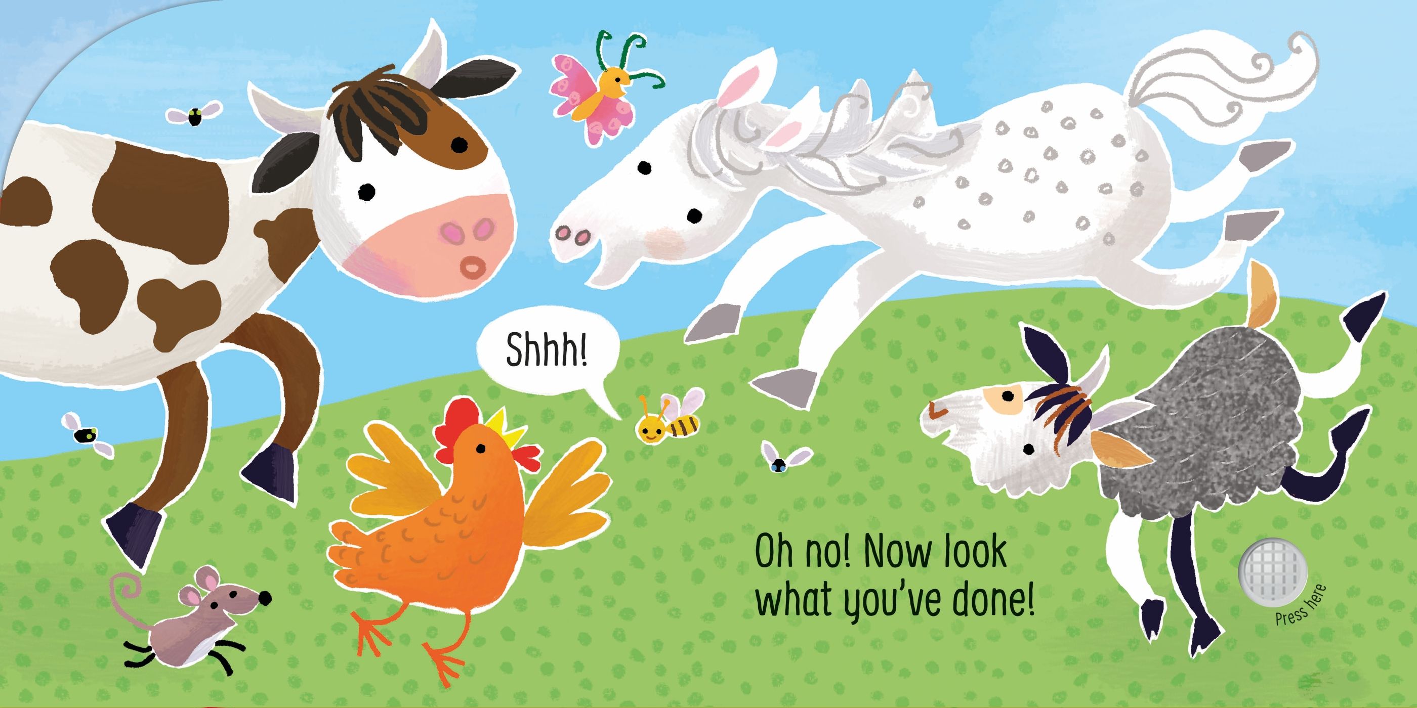 Usborne – Don't Tickle the Cow! – Carte cu sunete pentru copii 6+ luni – carte pentru copii Usborne, preview pagini