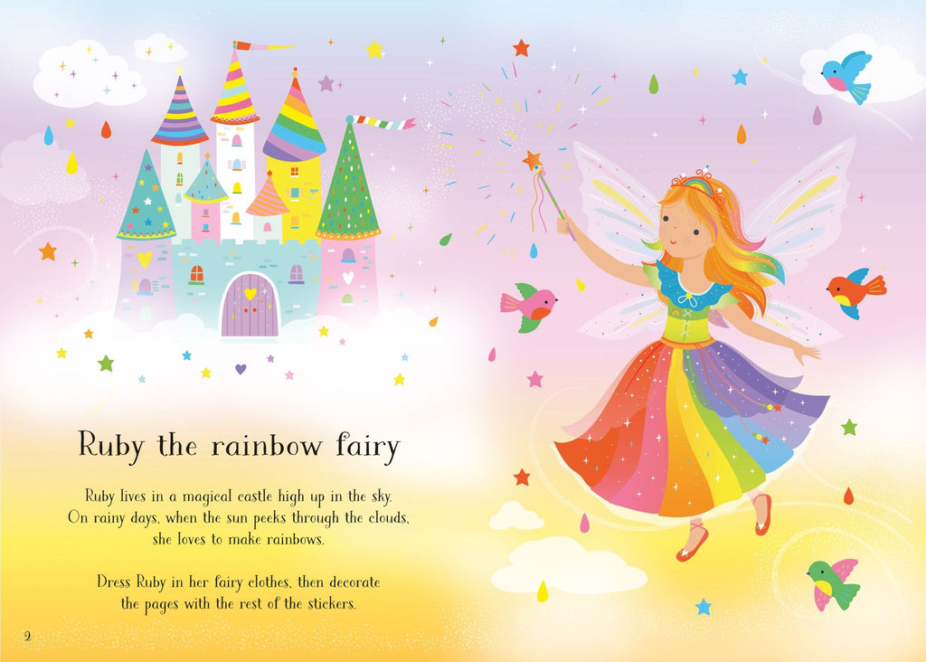 Usborne – Little Sticker Dolly Dressing Rainbow Fairy – Carte cu stickere pentru copii 4+ ani – carte pentru copii Usborne, pagini interior ilustrate