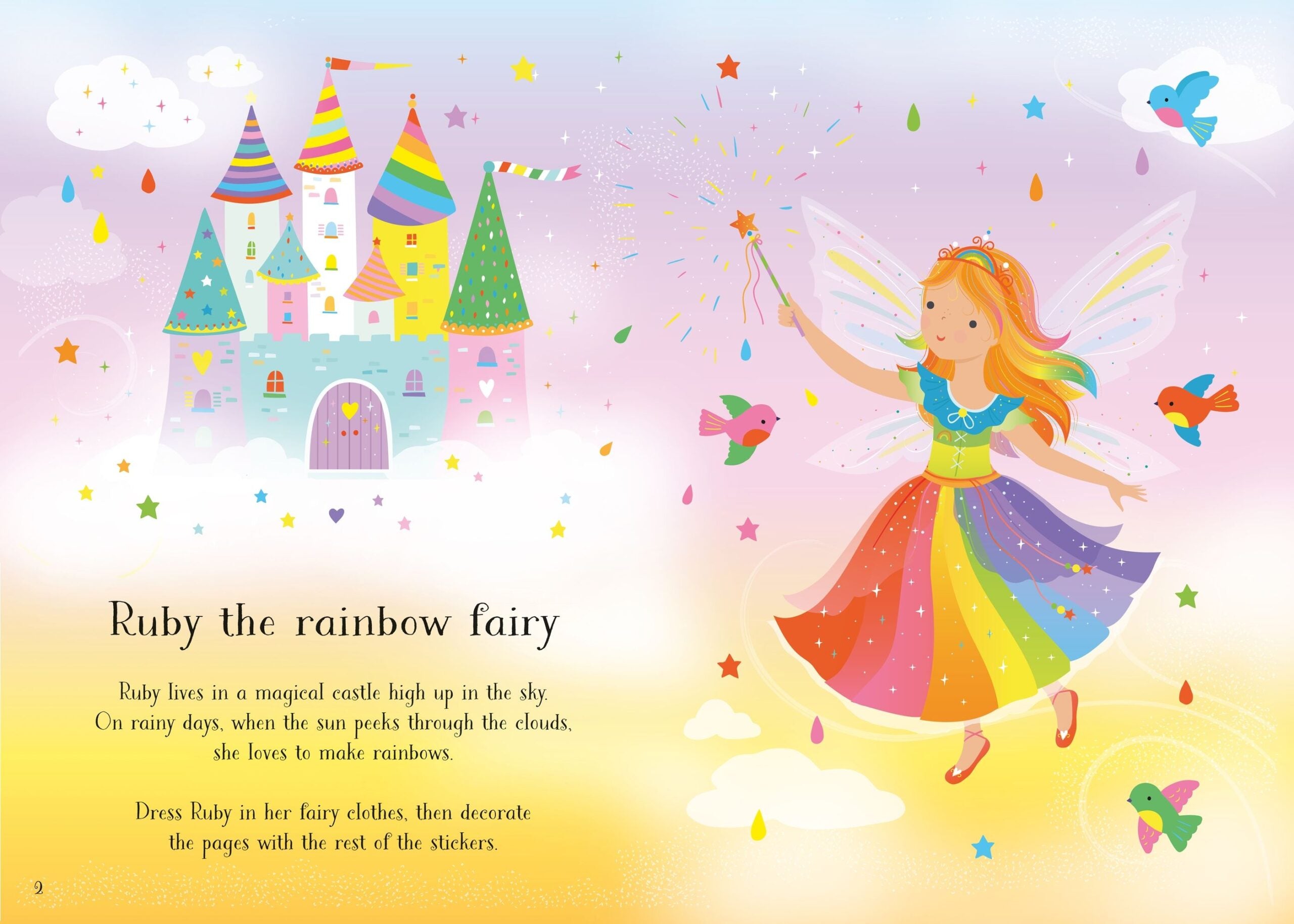 Usborne – Little Sticker Dolly Dressing Rainbow Fairy – Carte cu stickere pentru copii 4+ ani – carte pentru copii Usborne, pagini interior ilustrate