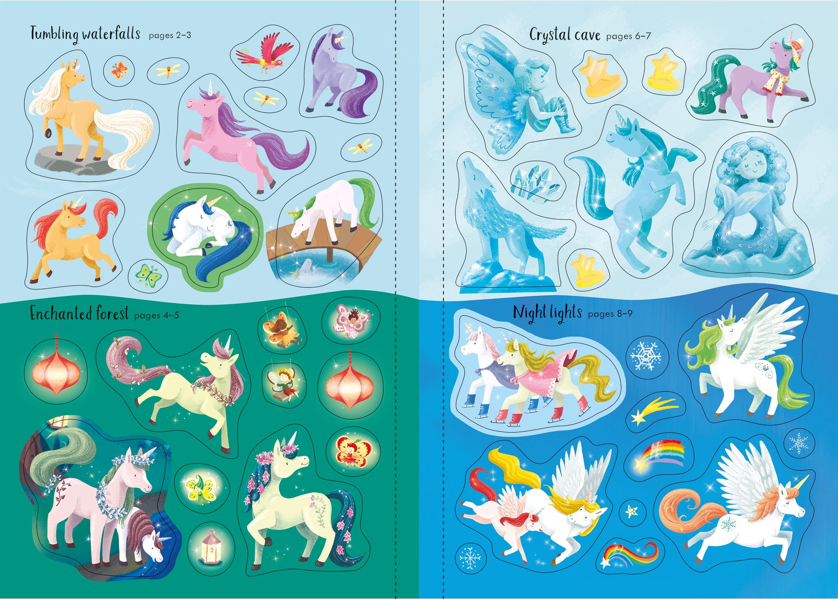Usborne – Sparkly Unicorns Sticker Book – Carte cu stickere pentru copii 3+ ani – carte pentru copii Usborne, preview pagini