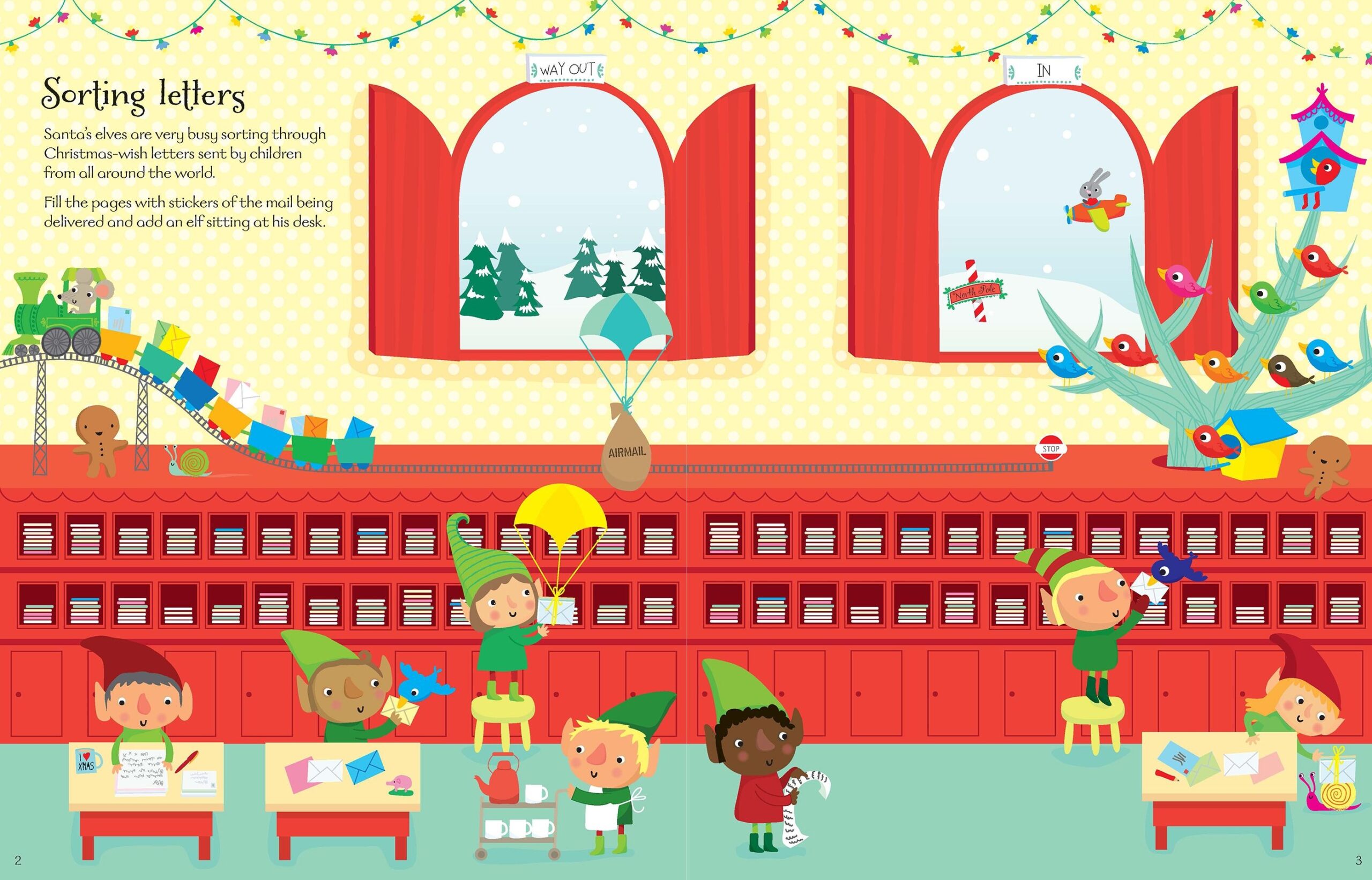 Usborne – Santa's Elves Sticker Book – Carte cu stickere pentru copii 5+ ani – carte pentru copii Usborne, pagini interior ilustrate