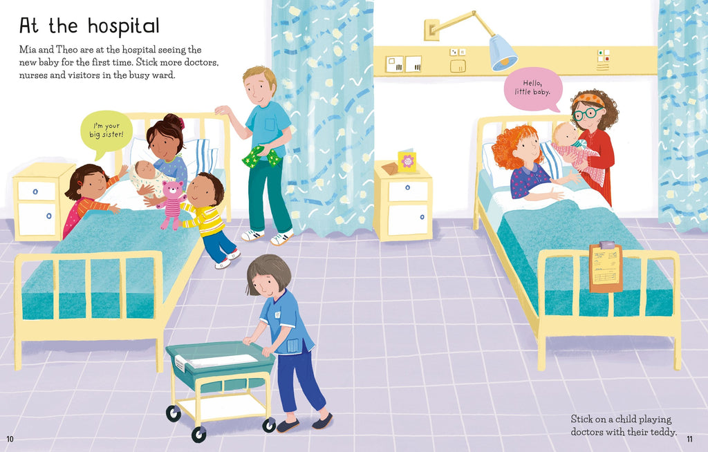 Usborne – First Sticker Book The New Baby – Carte cu stickere pentru copii 3+ ani – carte pentru copii Usborne, preview pagini