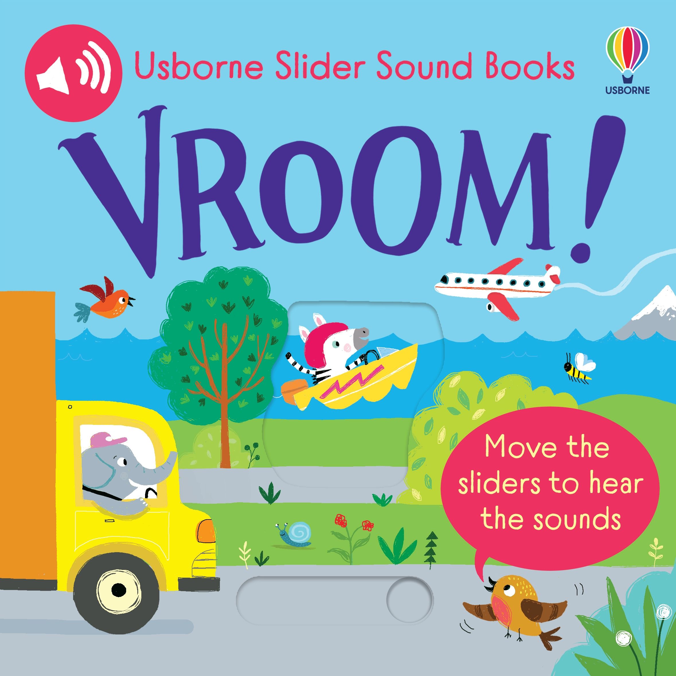 Usborne – Slider Sound Books: Vroom! – Carte cu sunete pentru copii 6+ luni – carte pentru copii Usborne, pagini interior ilustrate