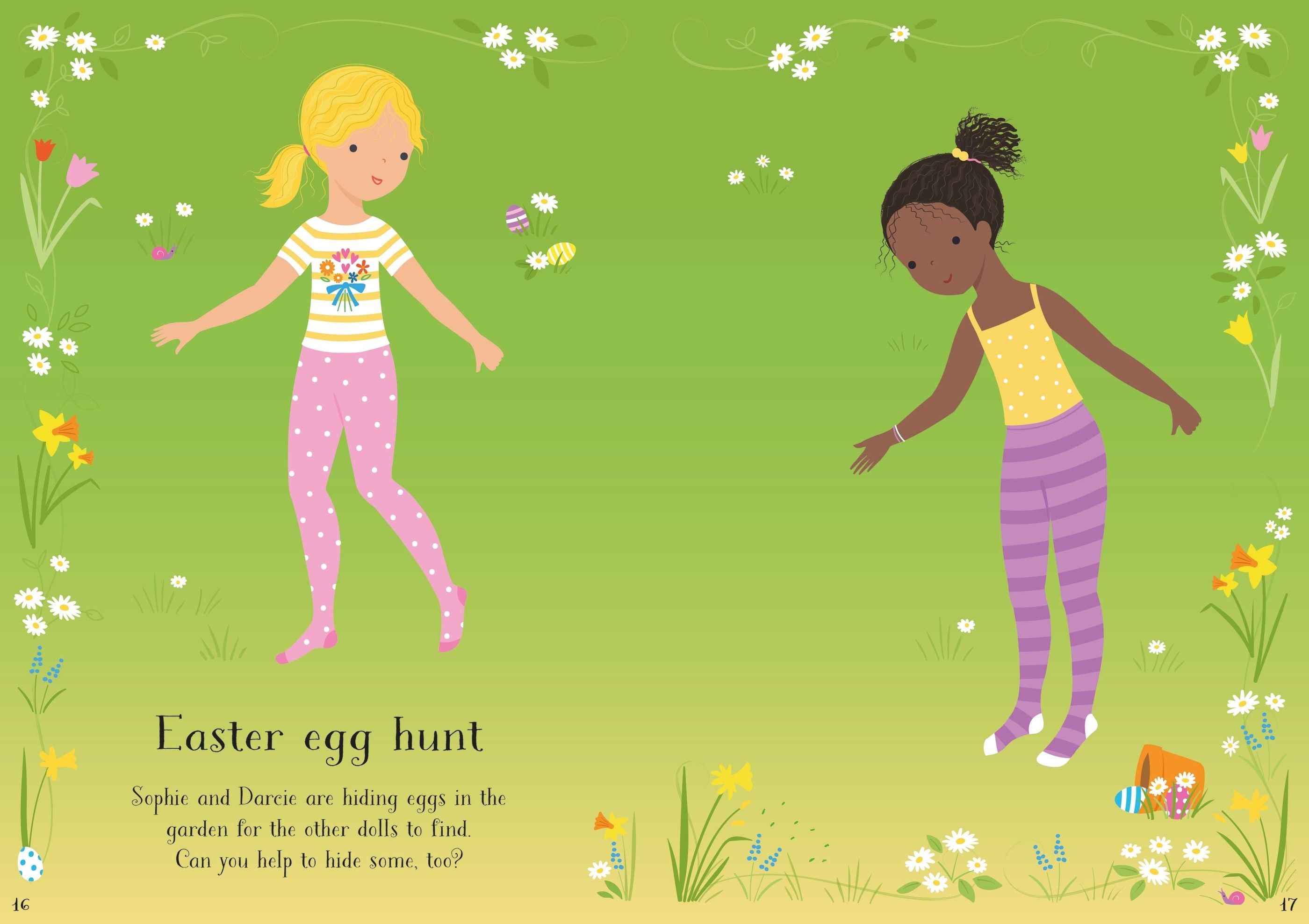 Usborne – Little Sticker Dolly Dressing Easter – Carte cu stickere pentru copii 4+ ani – carte pentru copii Usborne, preview pagini