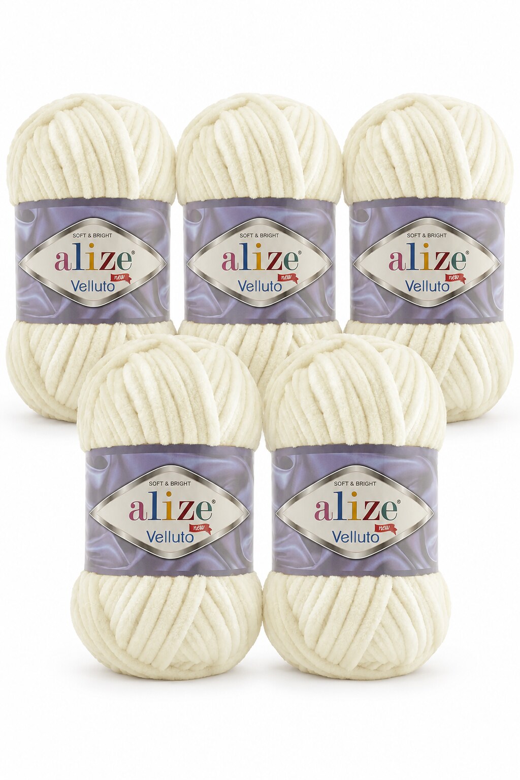 Set 5 bucăți fir catifelat Alize Velluto 62 – Crem deschis