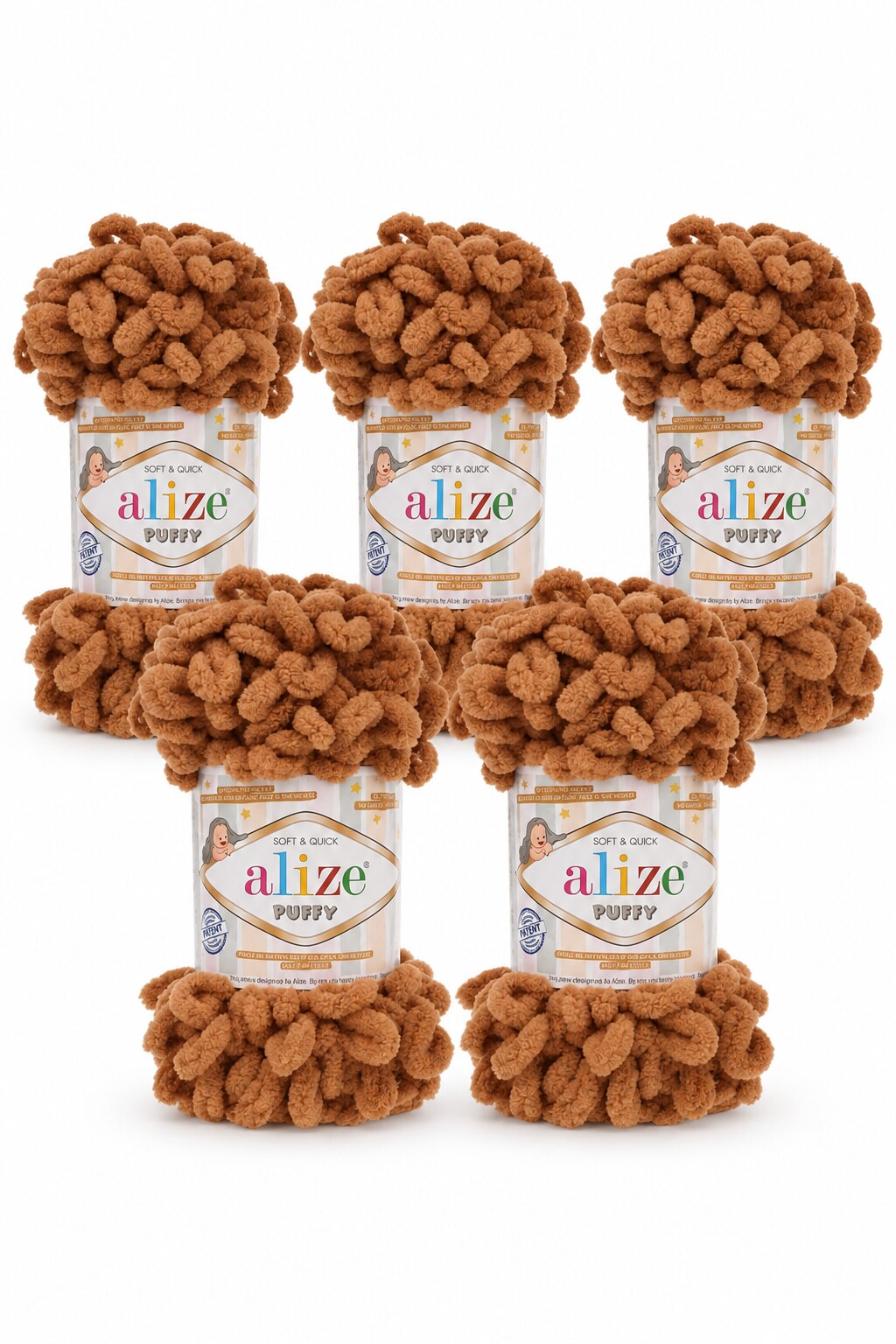 Set 5 bucăți fir cu bucle Alize Puffy 179 – Camel
