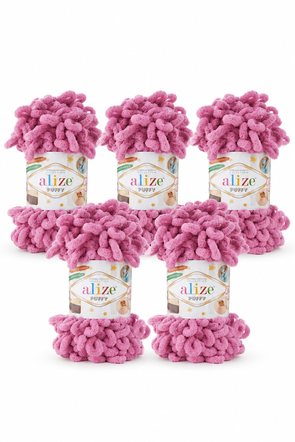 Set 5 bucăți fir cu bucle Alize Puffy 98 – Roz-violet prăfuit
