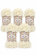 Set 5 bucăți fir cu bucle Alize Puffy 62 – Crem deschis
