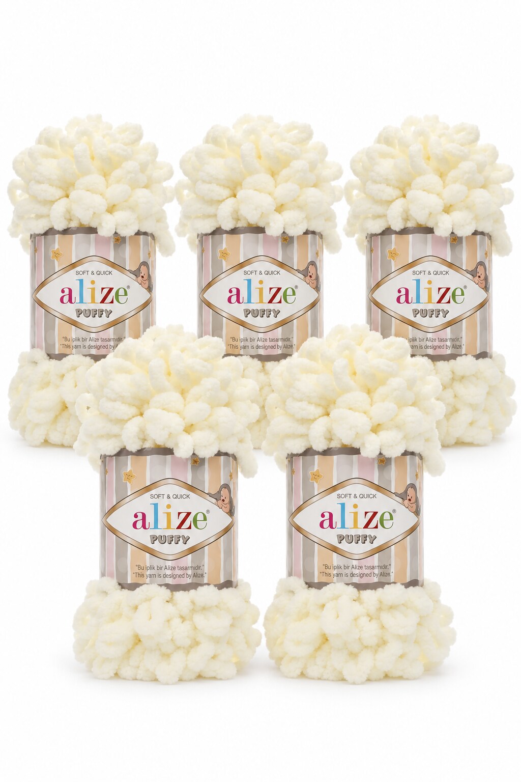 Set 5 bucăți fir cu bucle Alize Puffy 62 – Crem deschis