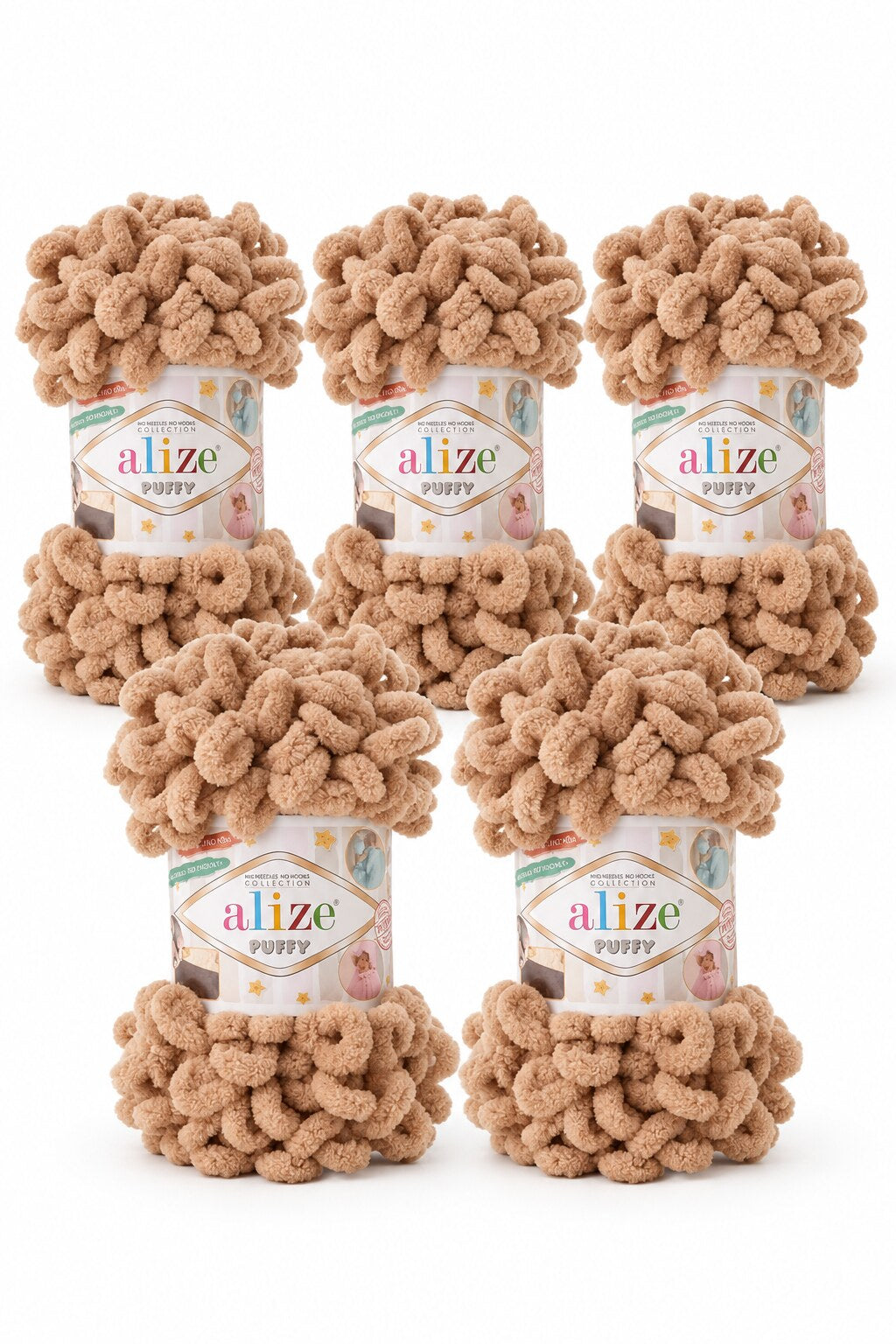 Set 5 bucăți fir cu bucle Alize Puffy 262 – Bej cald