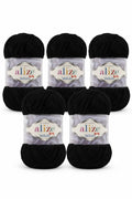 Set 5 bucăți fir catifelat Alize Velluto 60 – Negru