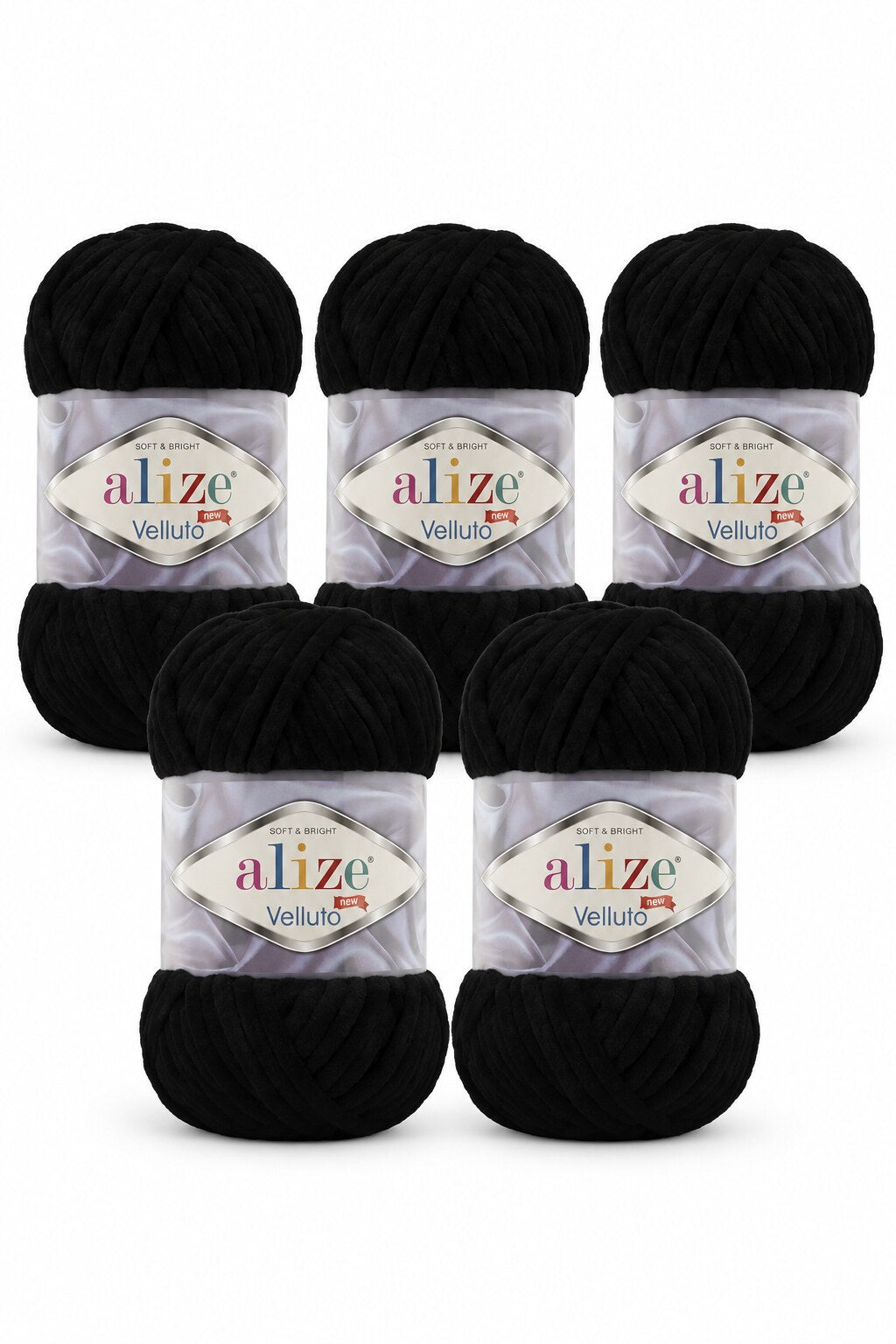 Set 5 bucăți fir catifelat Alize Velluto 60 – Negru