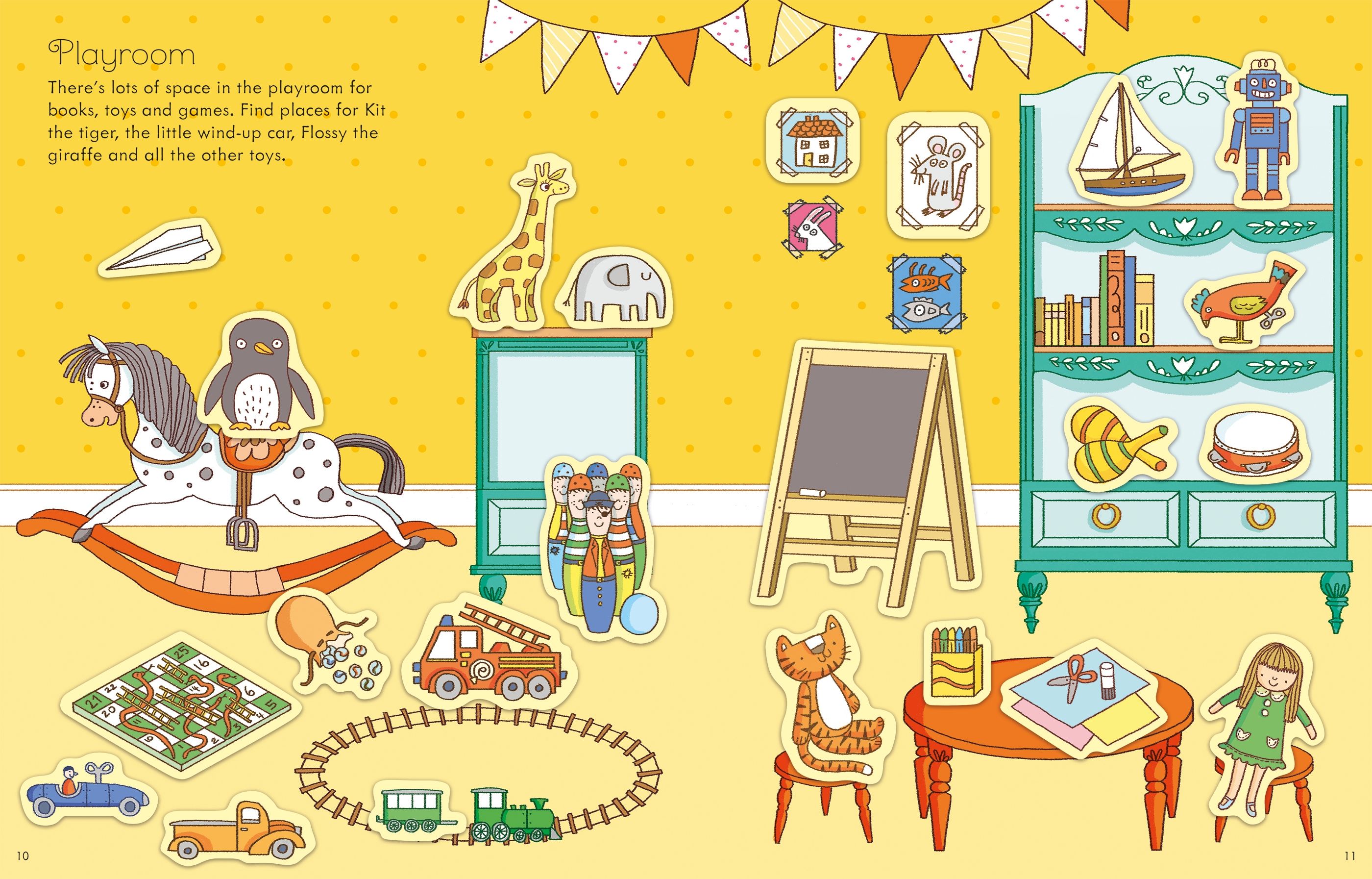 Usborne – First Sticker Book Doll's House – Carte cu stickere pentru copii 3+ ani – carte pentru copii Usborne, detalii conținut cu abțibilduri