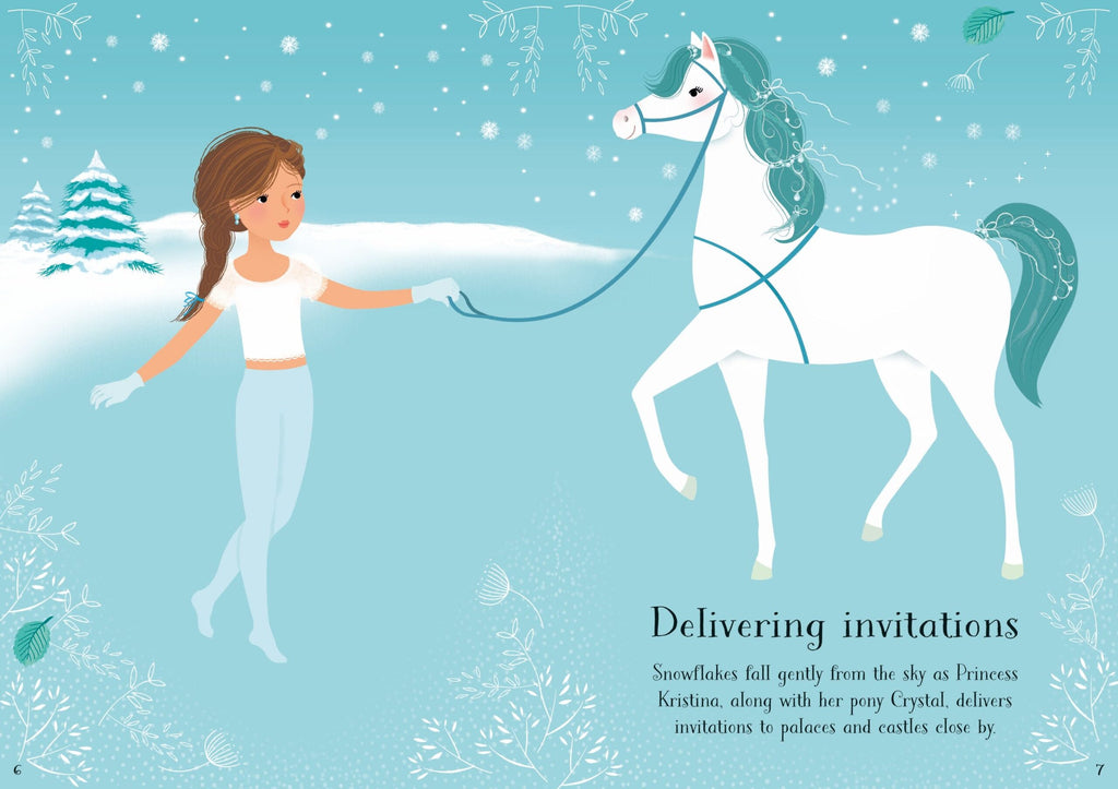 Usborne – Little Sticker Dolly Dressing Snow Princess – Carte cu stickere pentru copii 4+ ani – carte pentru copii Usborne, pagini interior ilustrate