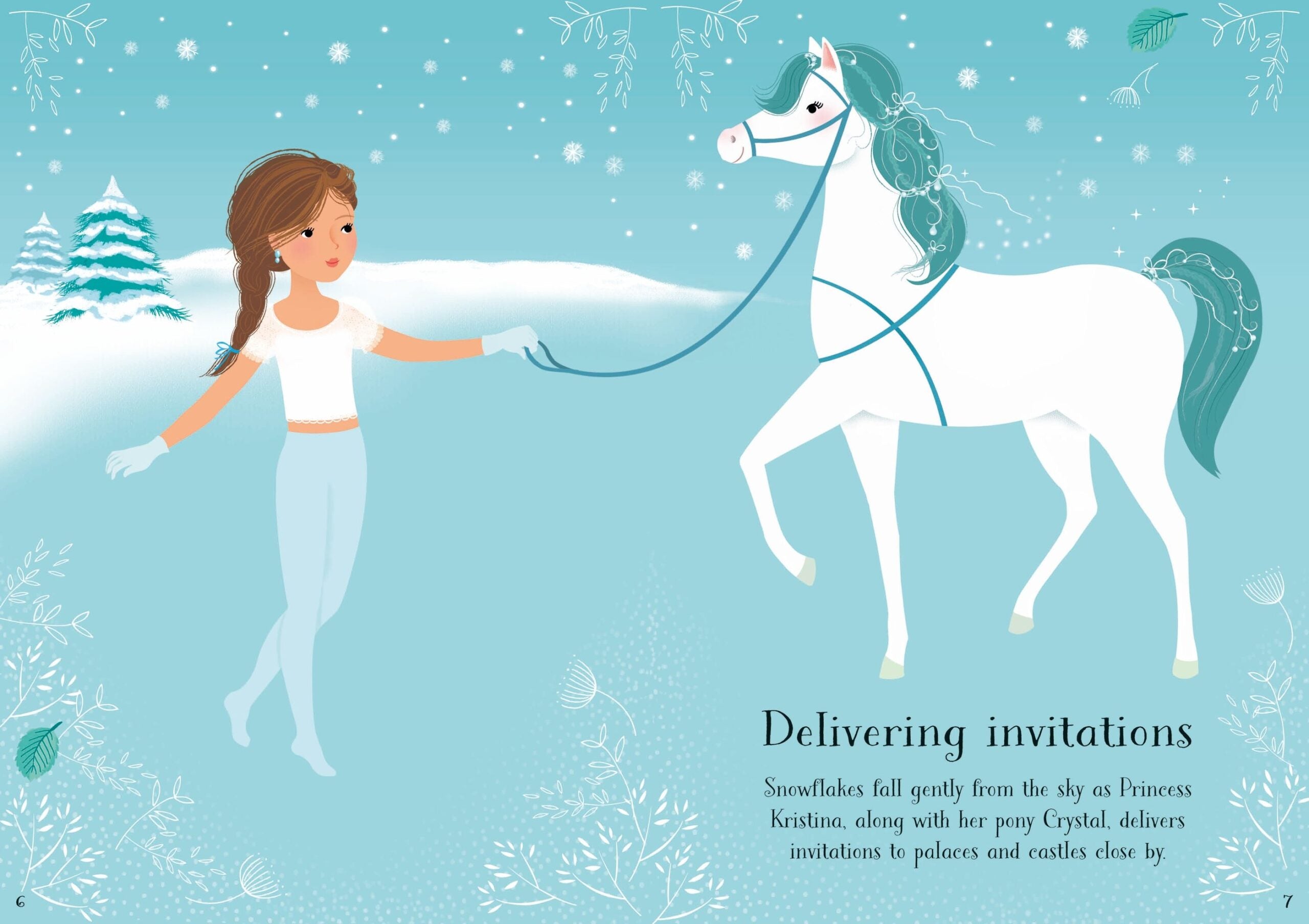 Usborne – Little Sticker Dolly Dressing Snow Princess – Carte cu stickere pentru copii 4+ ani – carte pentru copii Usborne, pagini interior ilustrate