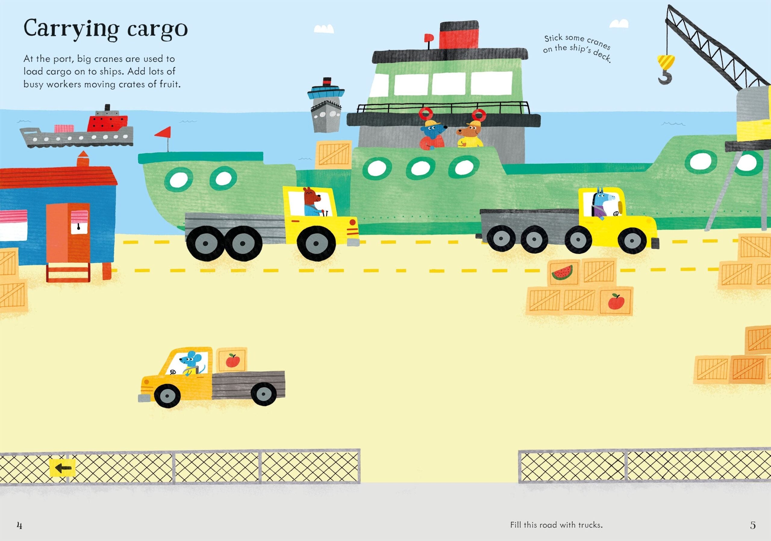 Usborne – Little First Stickers Diggers and Cranes – Carte cu stickere pentru copii 3+ ani – carte pentru copii Usborne, detalii conținut cu abțibilduri