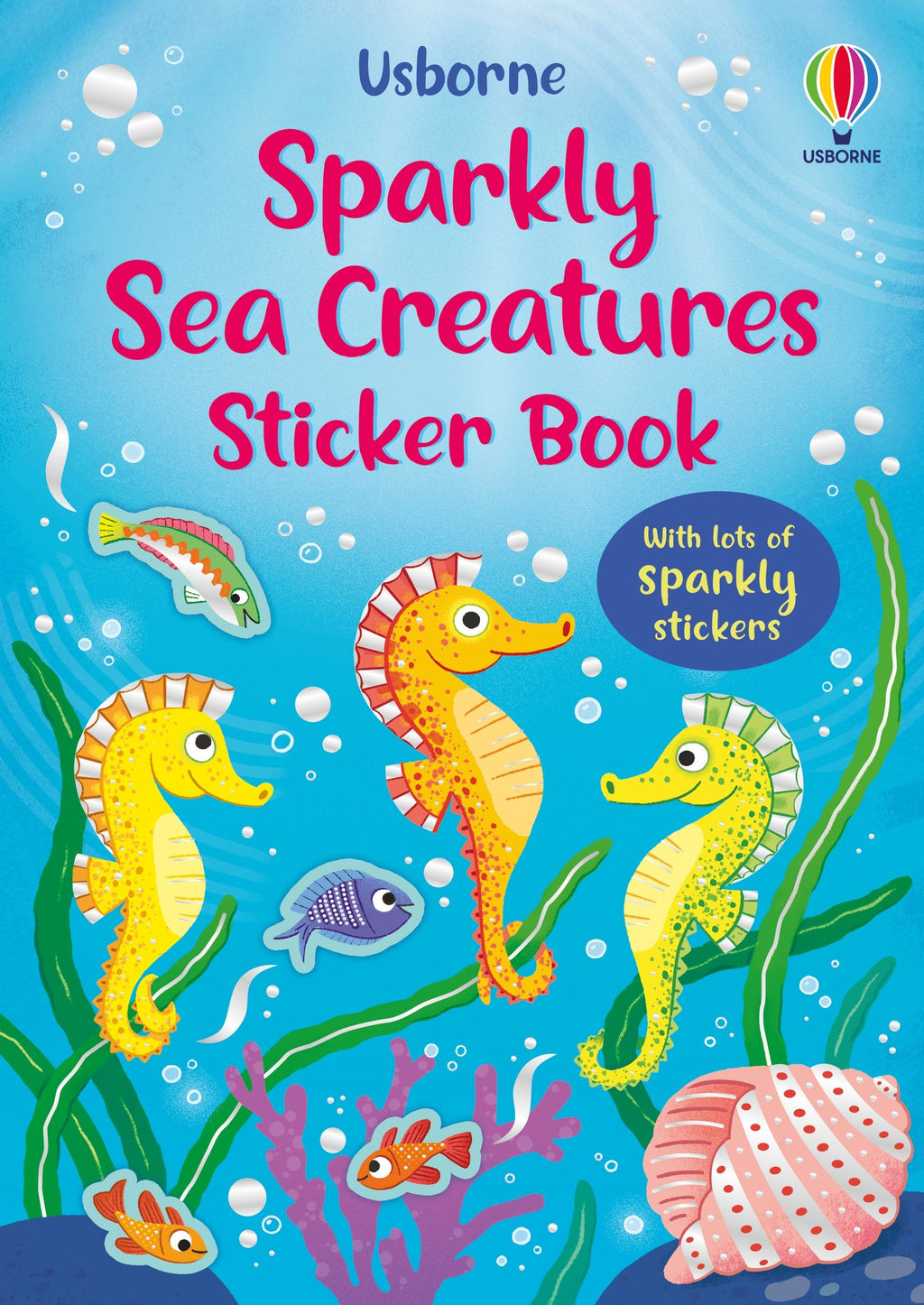 Usborne – Sparkly Sea Creatures Sticker Book – Carte cu stickere pentru copii 3+ ani – carte pentru copii Usborne, copertă