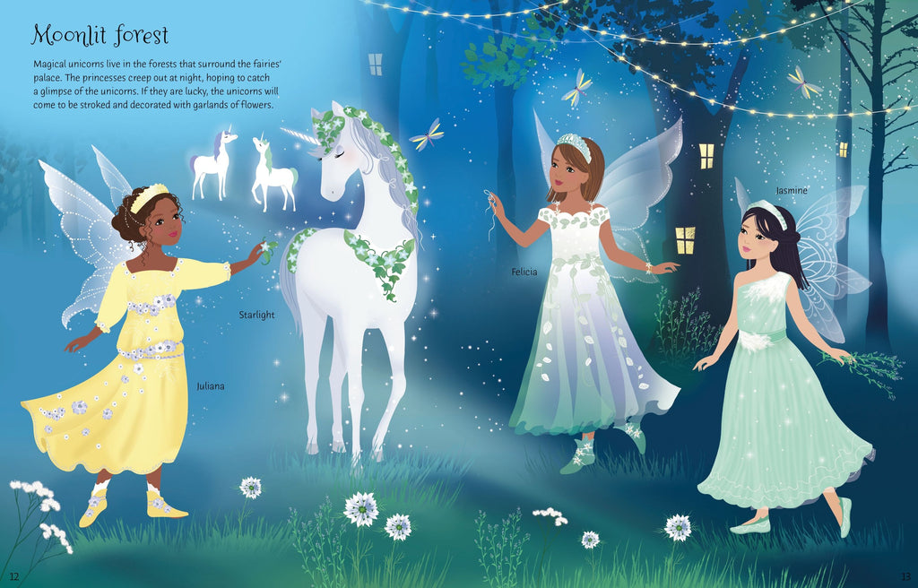Usborne – Sticker Dolly Dressing Fairy Princesses – Carte cu stickere pentru copii 5+ ani – carte pentru copii Usborne, preview pagini