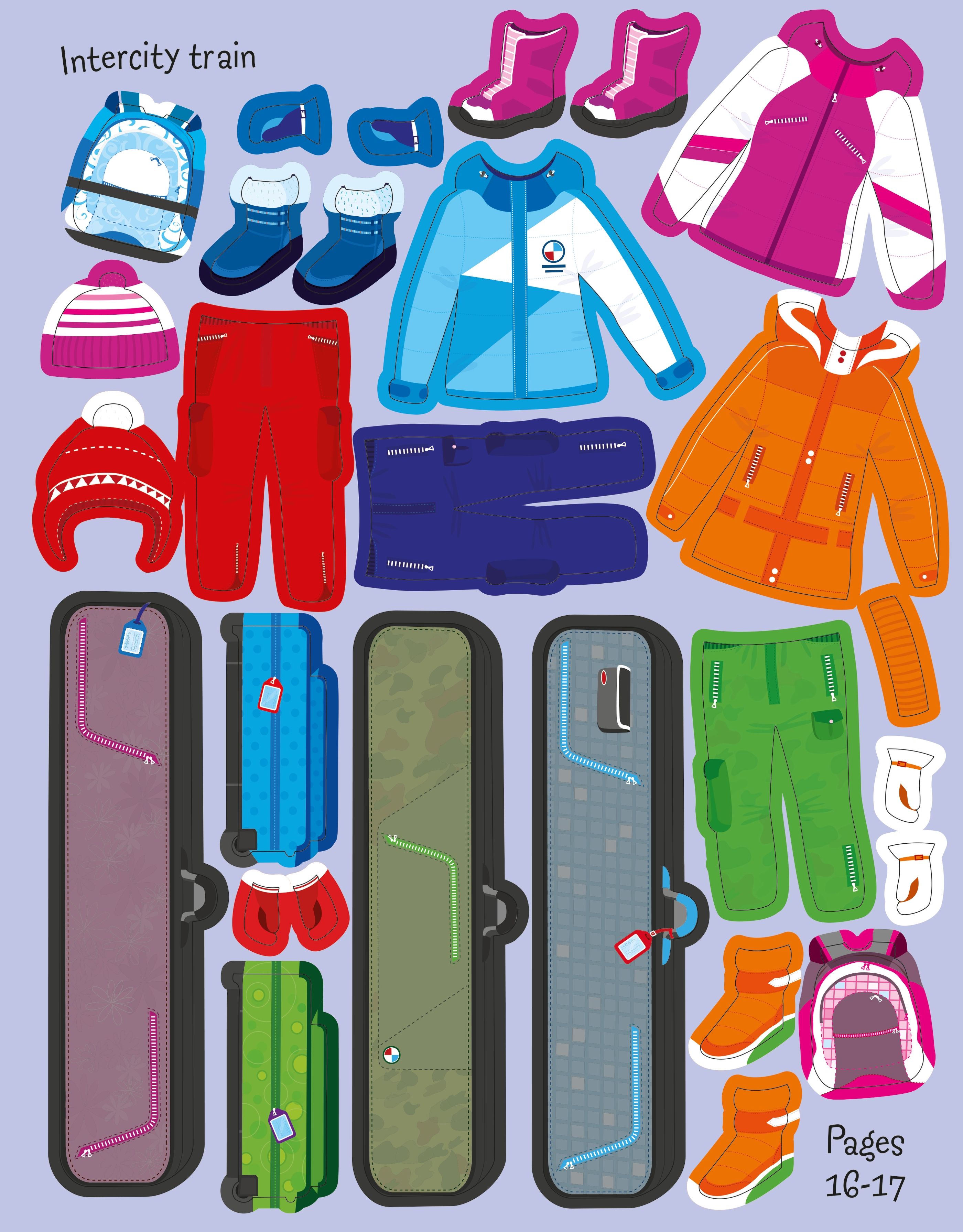 Usborne – Sticker Dolly Dressing Travel – Carte cu stickere pentru copii 5+ ani – carte pentru copii Usborne, detalii conținut cu abțibilduri