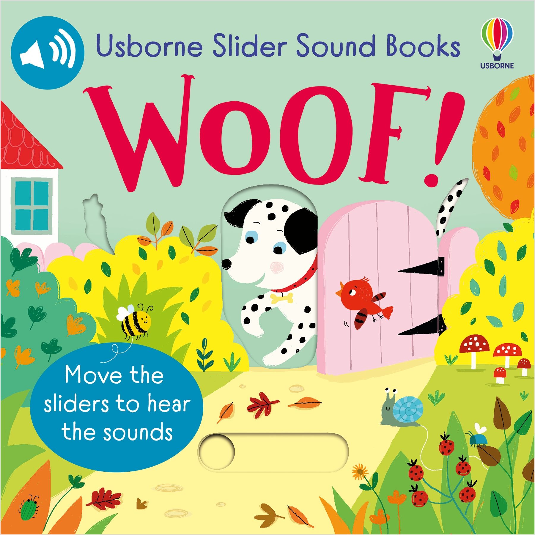 Usborne – Slider Sound Books Woof! – Carte cu sunete pentru copii 6+ luni – carte pentru copii Usborne, copertă