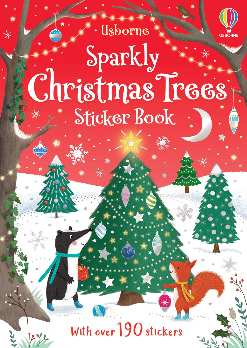 Usborne – Sparkly Christmas Trees – Carte cu stickere pentru copii 3+ ani – carte pentru copii Usborne, copertă
