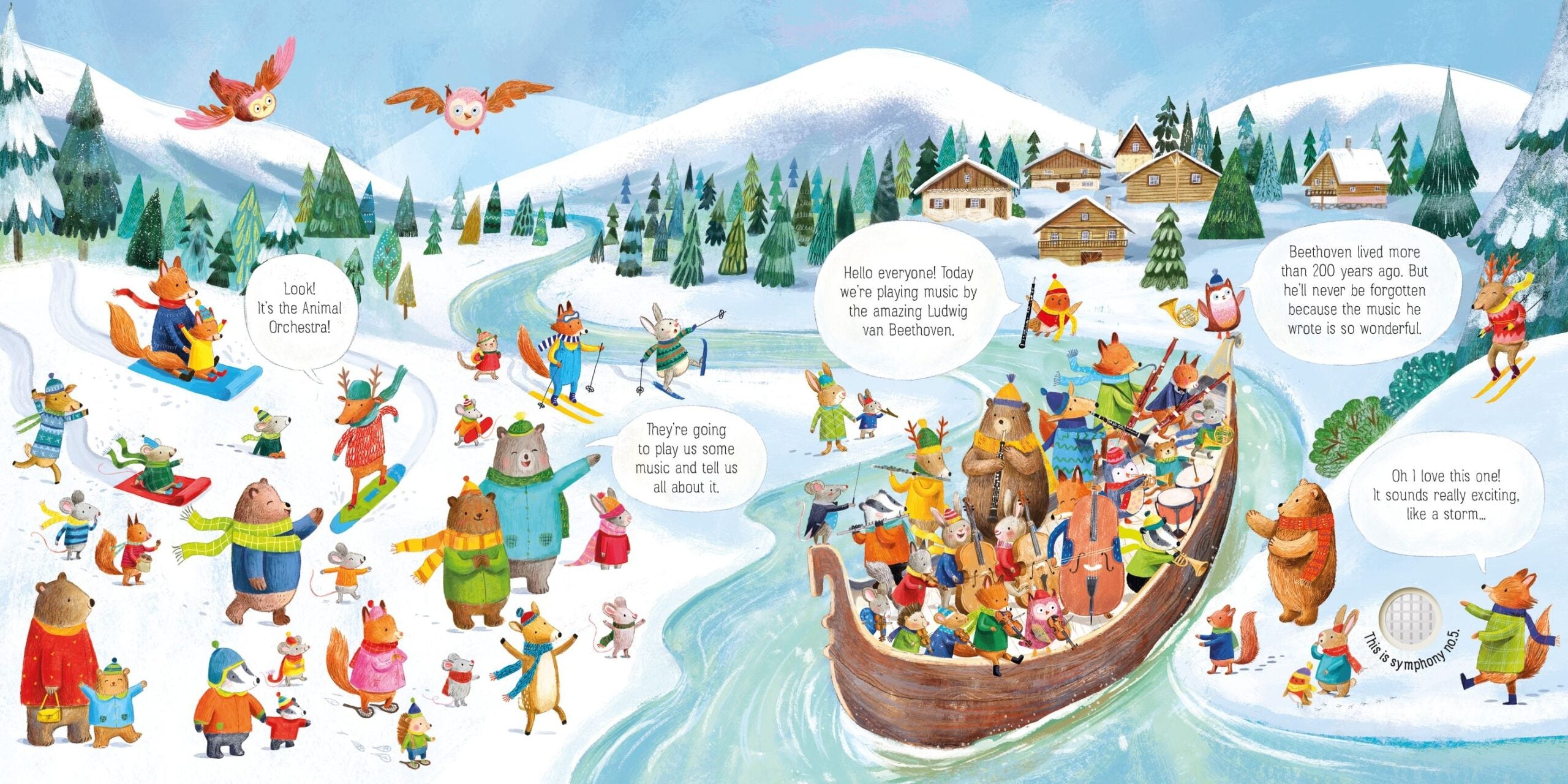 Usborne – The Animal Orchestra Plays Beethoven – Carte pentru copii 6+ luni – carte pentru copii Usborne, pagini interior ilustrate
