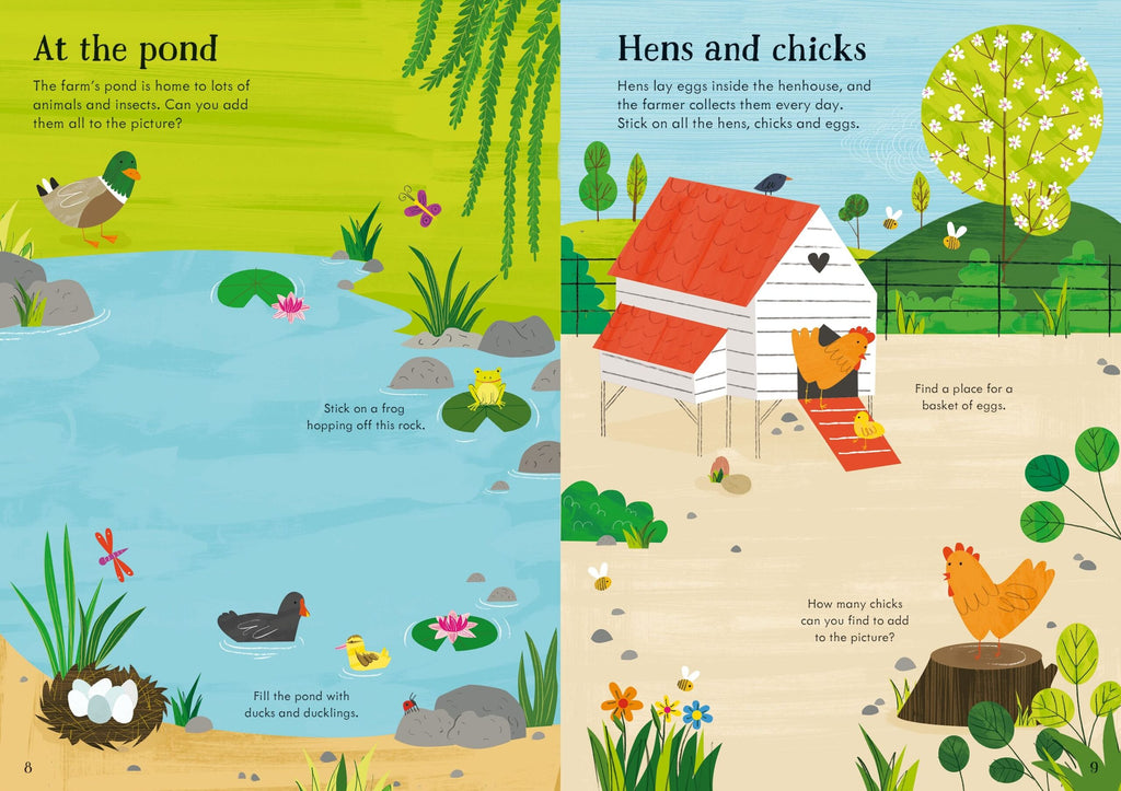 Usborne – Little First Stickers Farm – Carte cu stickere pentru copii 3+ ani – carte pentru copii Usborne, pagini interior ilustrate