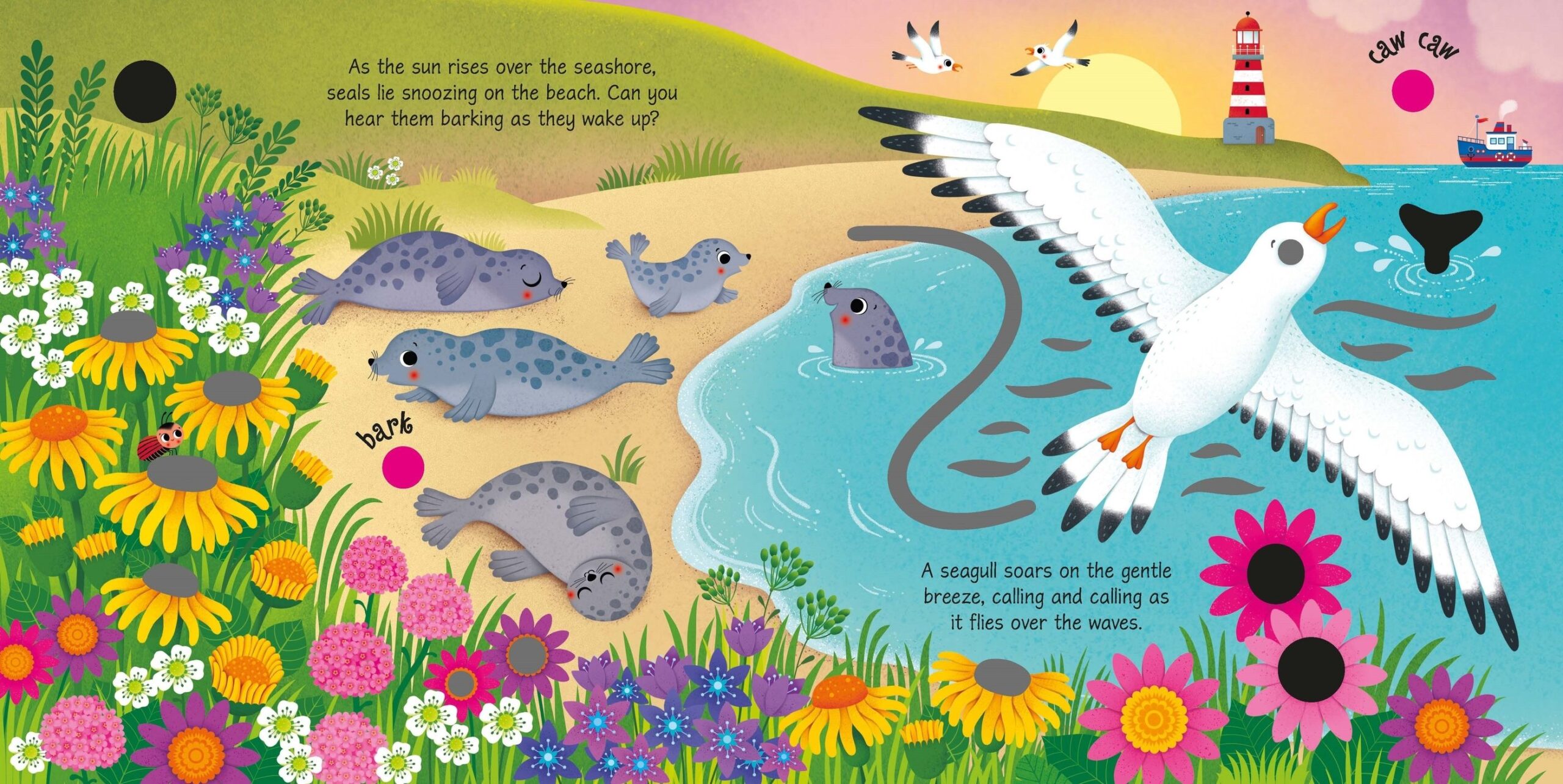 Usborne – Seashore Sounds – Carte cu sunete pentru copii 6+ luni – carte pentru copii Usborne, preview pagini