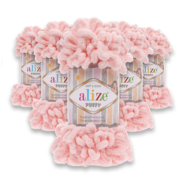Set 5 bucăți fir cu bucle Alize Puffy 340 – Roz pudrat