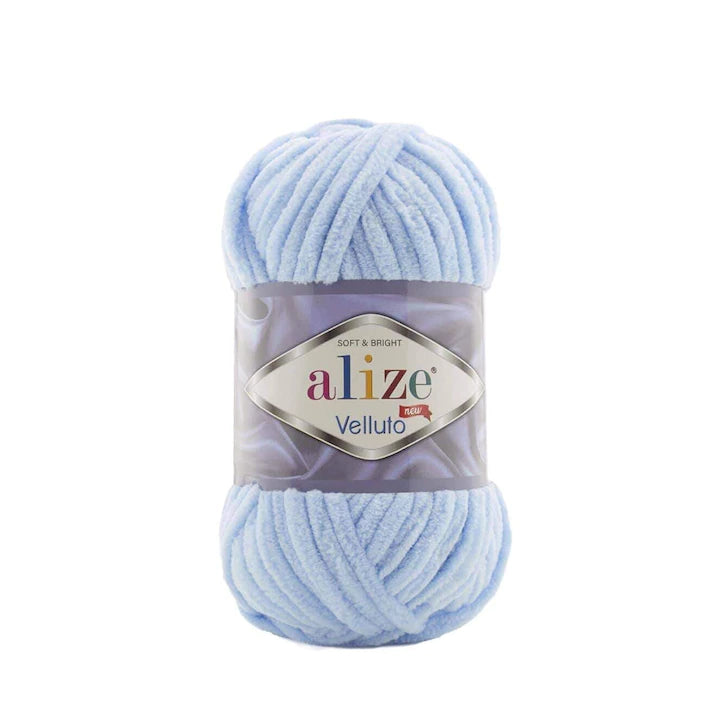 Fir catifelat Alize Velluto 218, bleu deschis – 100 g / 68 m